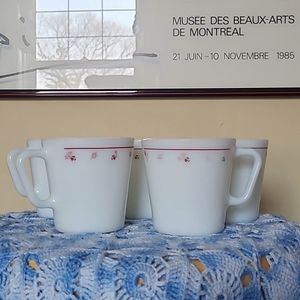 Pyrex Burgundy Rose Coffee Mugs - Set of 5